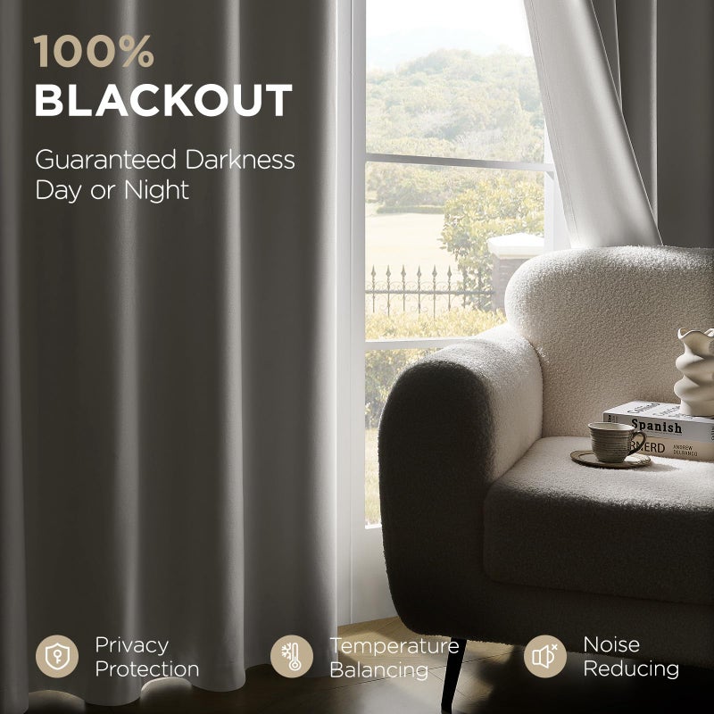 Joydeco White Blackout Curtains 96 Inches Long - 100% Blackout Curtain 2 Panel Set, Rod Pocket & Back Tabs Thermal Insulated Window Drapes for Bedroom Living Room (Pure White,52" Wx96 L) - Image 3