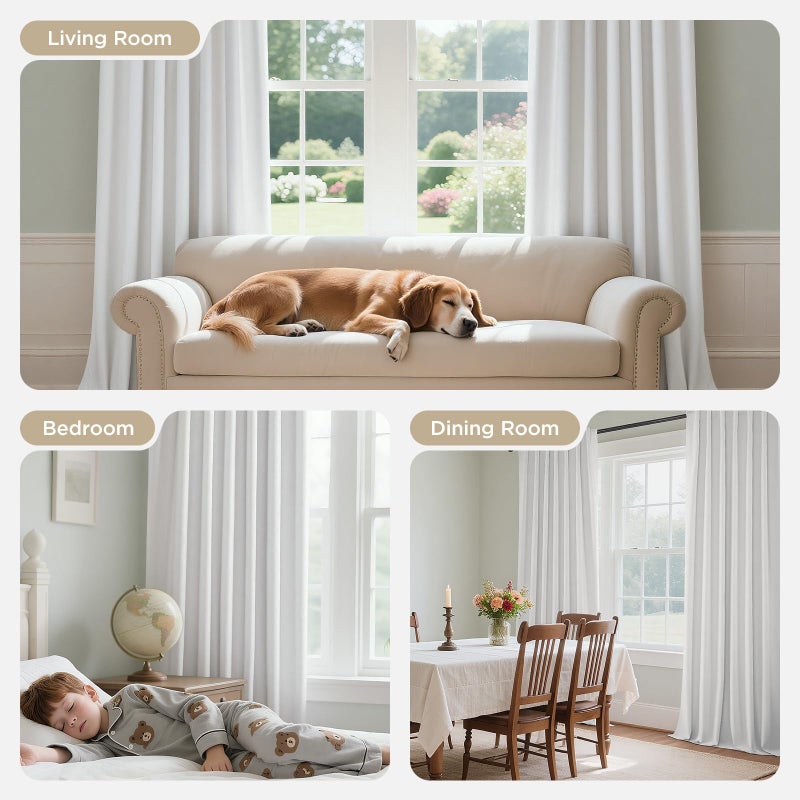 Joydeco White Blackout Curtains 96 Inches Long - 100% Blackout Curtain 2 Panel Set, Rod Pocket & Back Tabs Thermal Insulated Window Drapes for Bedroom Living Room (Pure White,52" Wx96 L) - Image 2