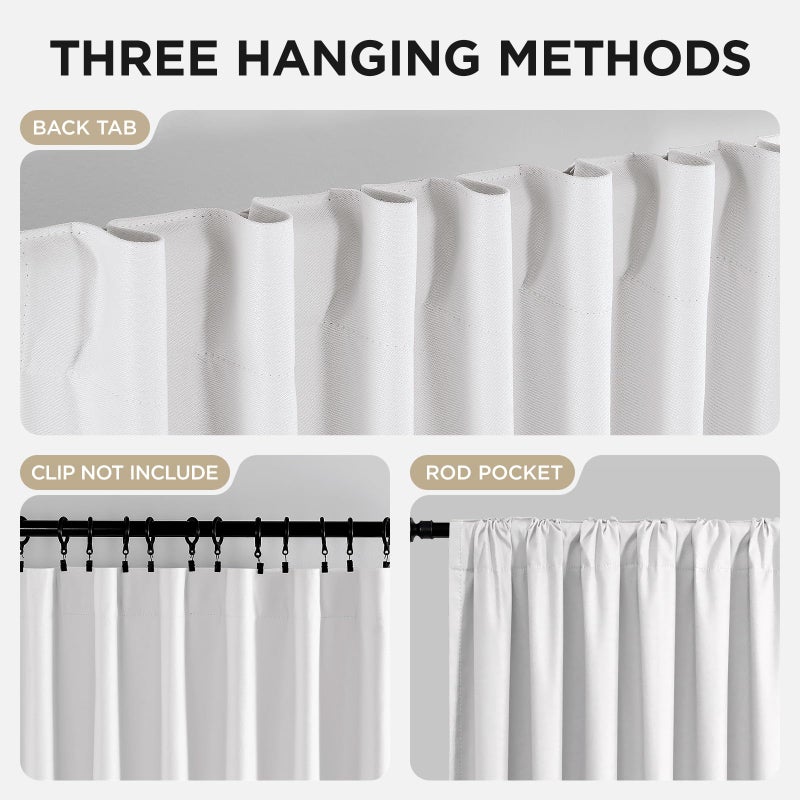 Joydeco White Blackout Curtains 96 Inches Long - 100% Blackout Curtain 2 Panel Set, Rod Pocket & Back Tabs Thermal Insulated Window Drapes for Bedroom Living Room (Pure White,52" Wx96 L) - Image 5