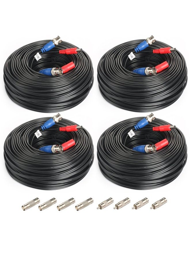 SHD 4Pack 100Feet BNC Vedio Power Cable Pre-Made Al-in-One Camera Video BNC Cable Wire Cord for Surveillance CCTV Security System With Connectors(BNC Female and BNC to RCA) - Image 1