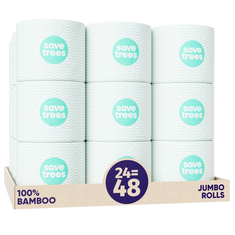 Save Trees Bamboo Toilet Paper -24 Rolls Of Septic Safe Organic Toilet Paper 3-ply, 300 Sheets Per Roll - PFAs Free, FSC Certified, Plastic & Chemical Free - For Home, Boat & RV Use - Image 1