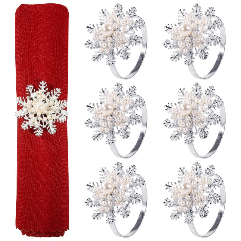 Christmas Napkin Rings Set of 8 Snowflake Metal Napkin Holder Silver Xmas Napkin Buckle for Holiday Party Dinner Wedding Banquet Xmas Dinning Table Settings Decoration