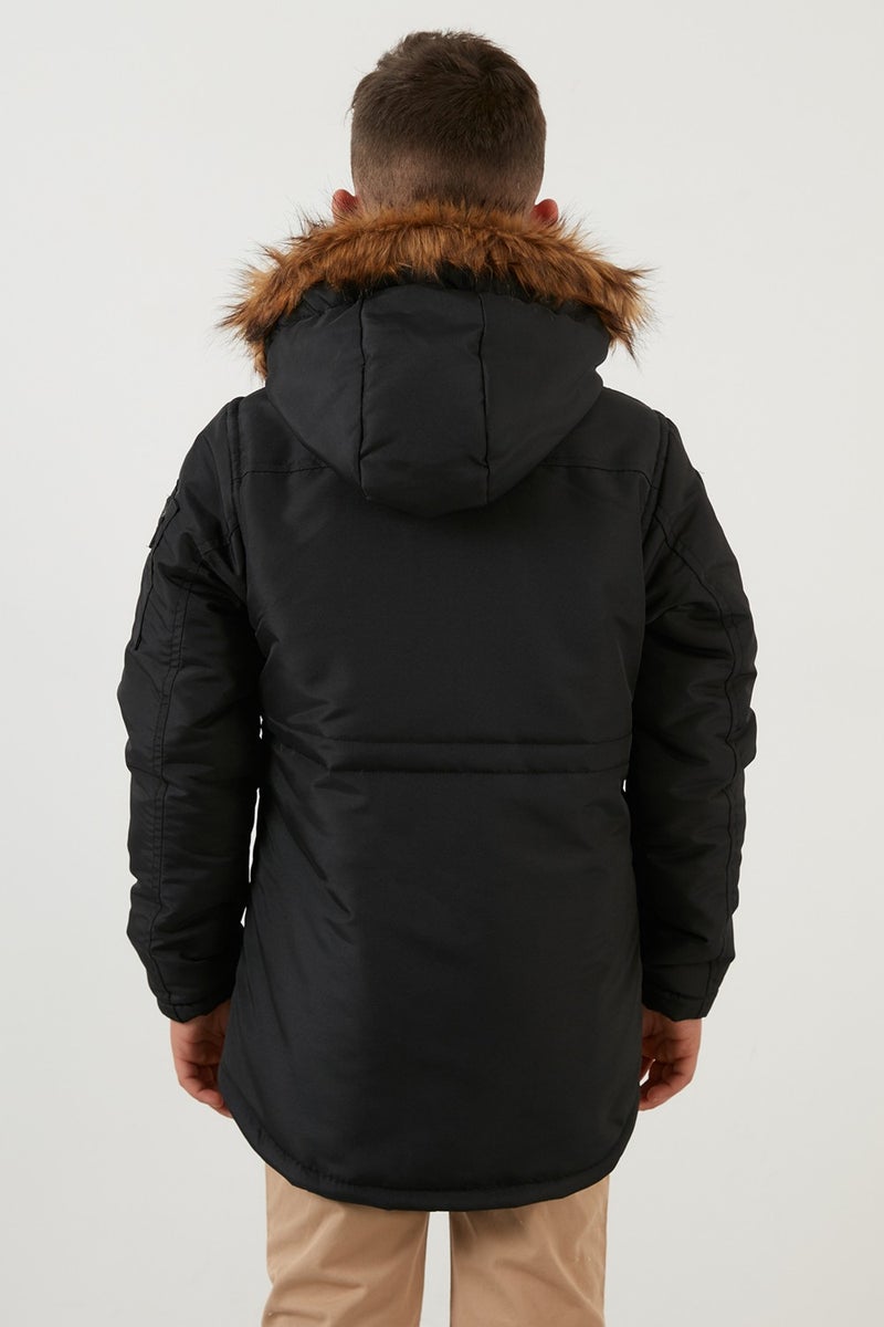 Lela Collar Faux Fur Plush Lined Hooded Slim Cut Coat Boy's COAT 6031050  - Image 5