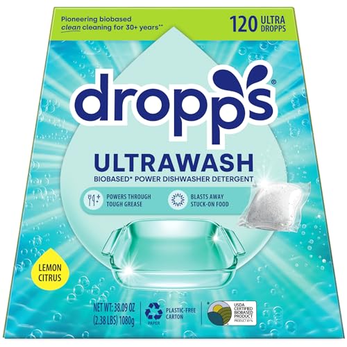 Dropps UltraWash Dishwasher Pods, Lemon Citrus (120 Count) - Biobased Power Deep Clean Dishwasher Detergent Tablets for Sparkling Shiny Dishes - No Rinse Aid or Pre-Wash Needed - Dishwashing Pods - Image 1