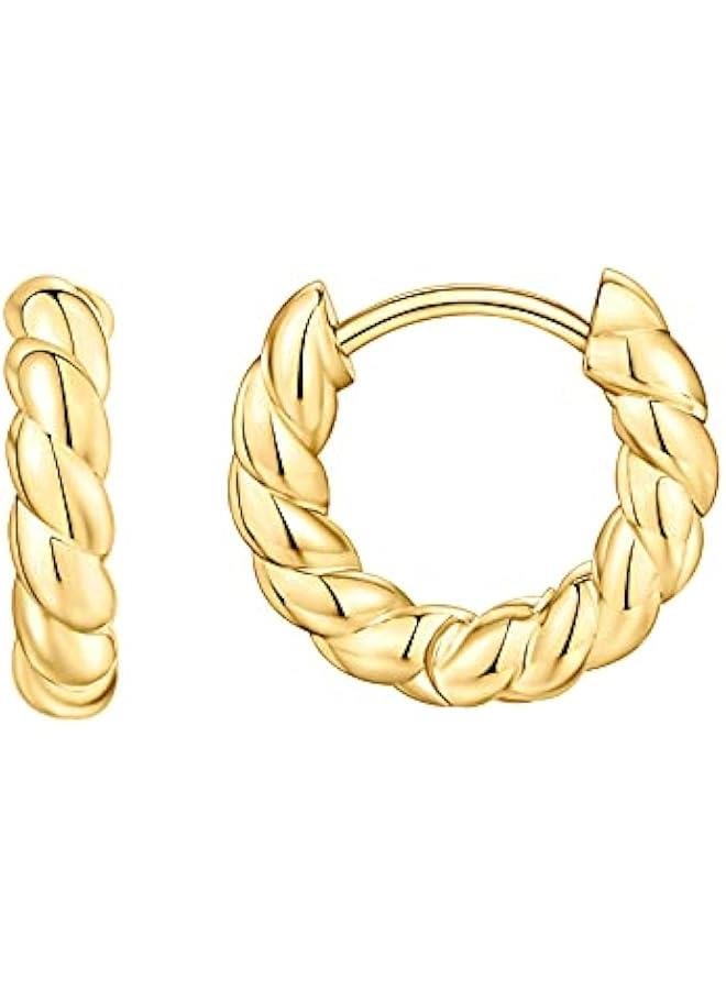 PAVOI 14K Gold Plated 925 Sterling Silver Post Twisted Huggie Earring | Women's Mini Hoop Earrings - Image 1