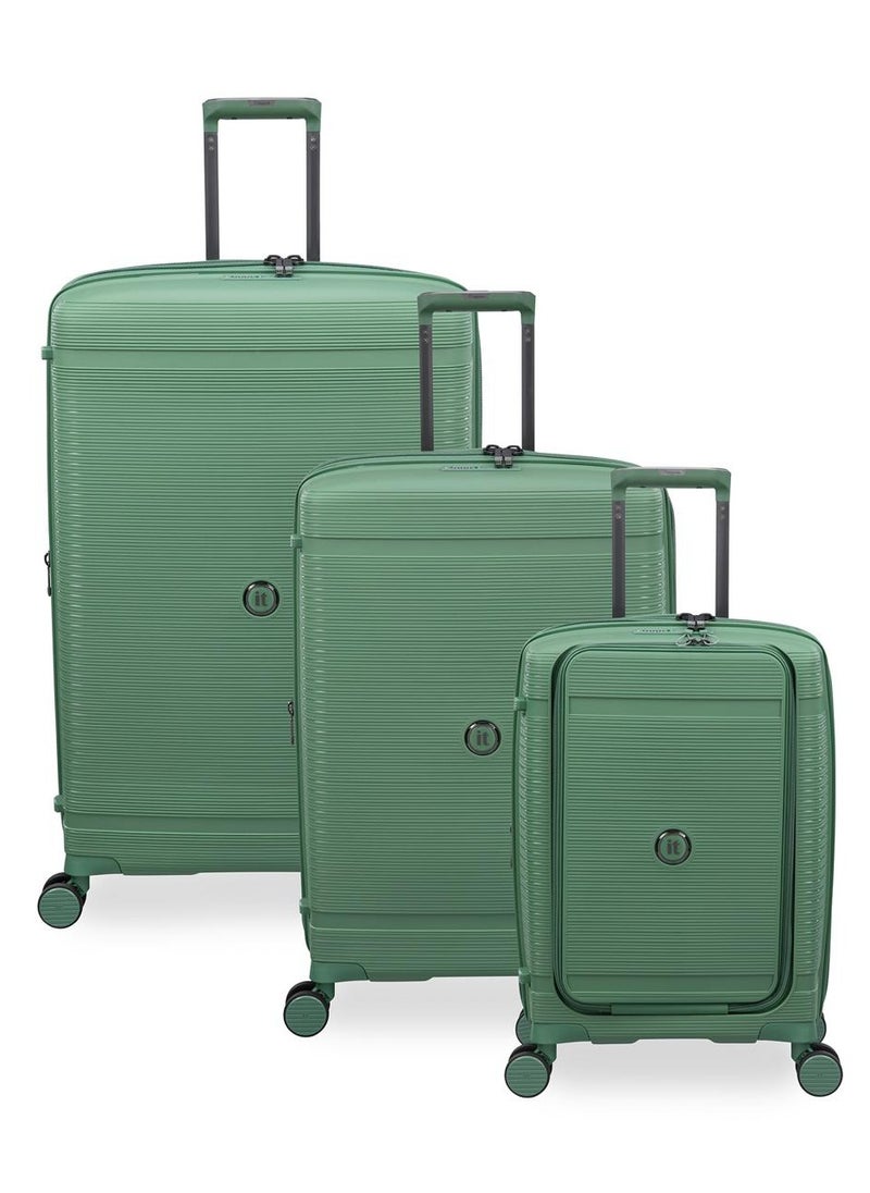 it Luggage it Luggage Bag Unanimous Set of 3 Pcs, Hard Case Polypropylene (PP) Material, Matching Color Suitcases, 8x360 Degree Spinner Wheels, Expandable Trolley, Telescopic Handle, TSA Lock, Color Green Tea  - Image 1