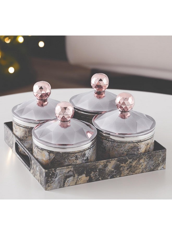 Nabhya مجموعة صواني تخزين الفواكه الجافة 4 قطع من نبهيا ديكور مع غطاء وصينية تقديم، مجموعة حاويات تخزين بلاستيكية محكمة الإغلاق 500 مل (رمادي) - Image 5