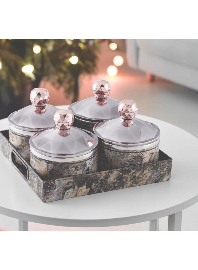 Nabhya مجموعة صواني تخزين الفواكه الجافة 4 قطع من نبهيا ديكور مع غطاء وصينية تقديم، مجموعة حاويات تخزين بلاستيكية محكمة الإغلاق 500 مل (رمادي) - Image 3