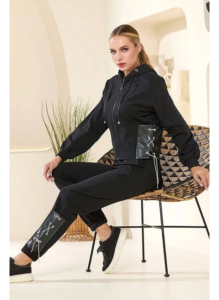 Cossy By Aqua 25207 Women's Long Sleeve Hooded Tracksuit-Black