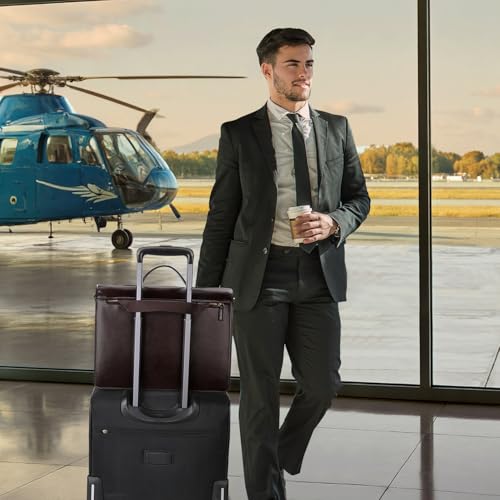 Banuce Vintage Leather Briefcase for Men Hard Attache Case with Lock Professional 14 Inch Laptop Bag for Work Business Travel with Luggage Strap Dark Brown - Image 4