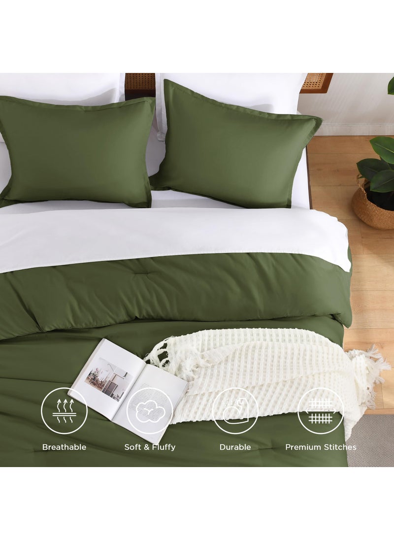 Andency Andency Olive Green King Size Comforter Set  Solid Comforter Set 3 Pieces (1 Boho Comforter & 2 Pillowcases)  Lightweight Fluffy Soft Vintage Olive Bed Comforter Set for All Season  - Image 3