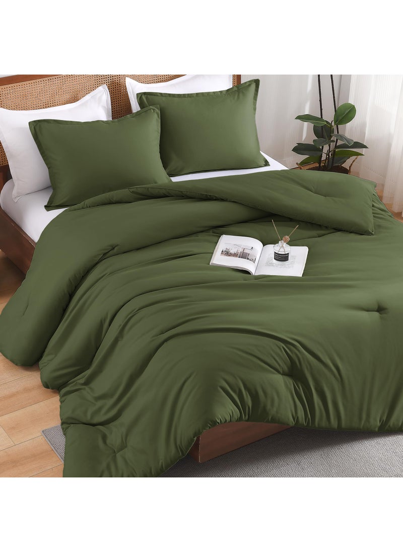 Andency Andency Olive Green King Size Comforter Set  Solid Comforter Set 3 Pieces (1 Boho Comforter & 2 Pillowcases)  Lightweight Fluffy Soft Vintage Olive Bed Comforter Set for All Season  - Image 2
