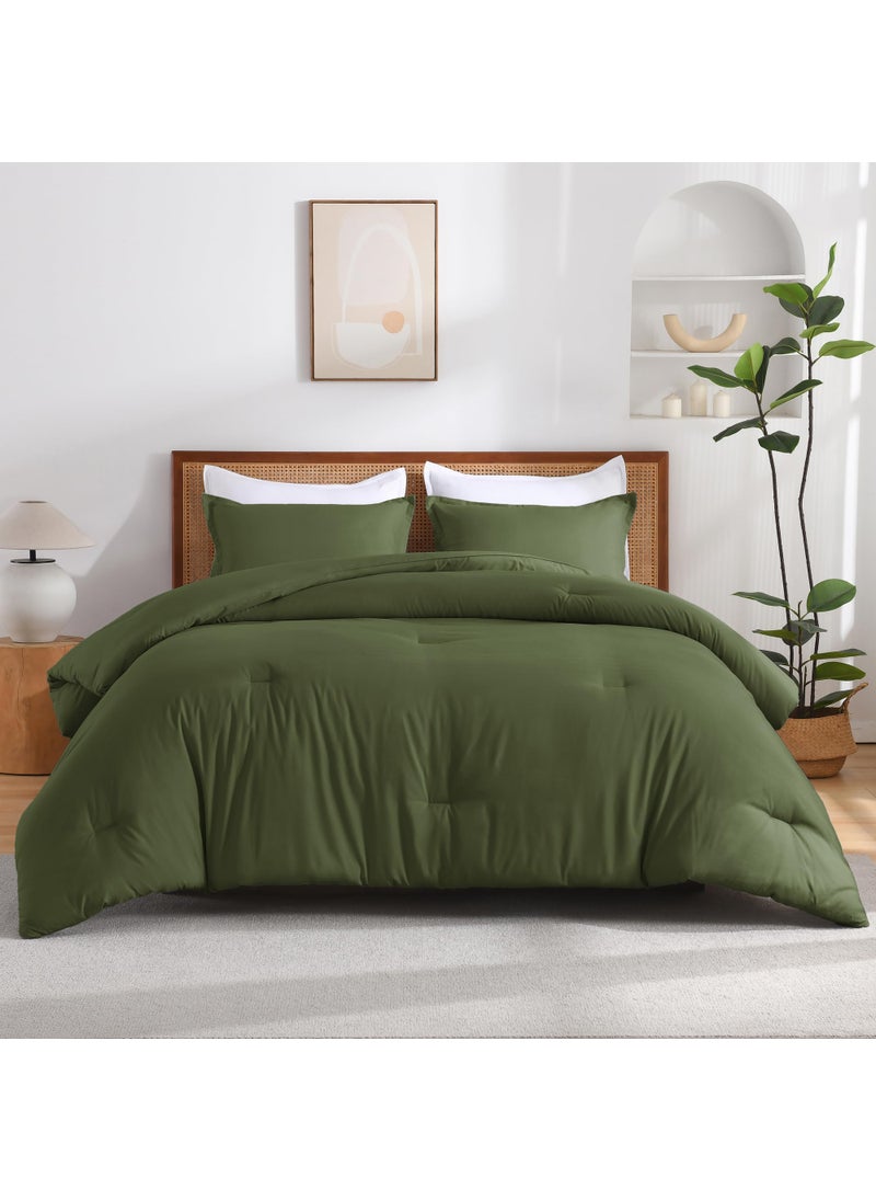 Andency Andency Olive Green King Size Comforter Set  Solid Comforter Set 3 Pieces (1 Boho Comforter & 2 Pillowcases)  Lightweight Fluffy Soft Vintage Olive Bed Comforter Set for All Season  - Image 4