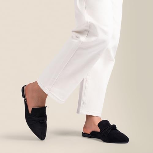 MUSSHOE Mules for Women Comfortable Pointed Toe Backless Slip-on Slides Loafer Flats with Knot,Black 7 - Image 5