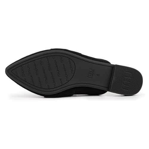 MUSSHOE Mules for Women Comfortable Pointed Toe Backless Slip-on Slides Loafer Flats with Knot,Black 7 - Image 4