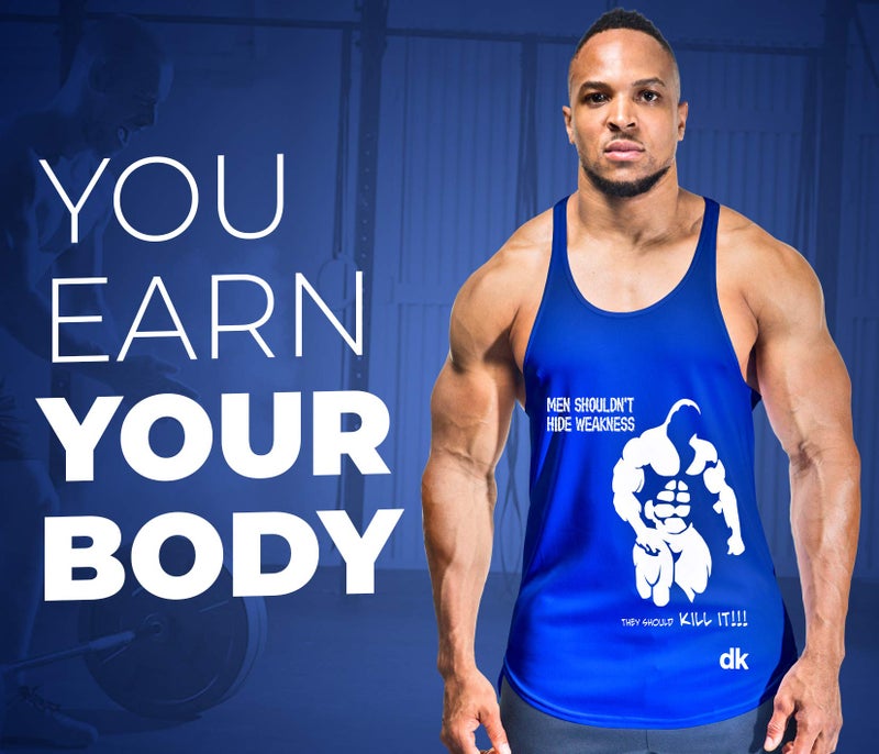 DECISIVE Bodybuilding Tank Top (Men Shouldn't Print) Vest- Royal blue-Small - Image 5