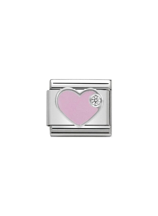 Urban Jewel Crystal Pink Heart- Silver Italian Charm - Image 1