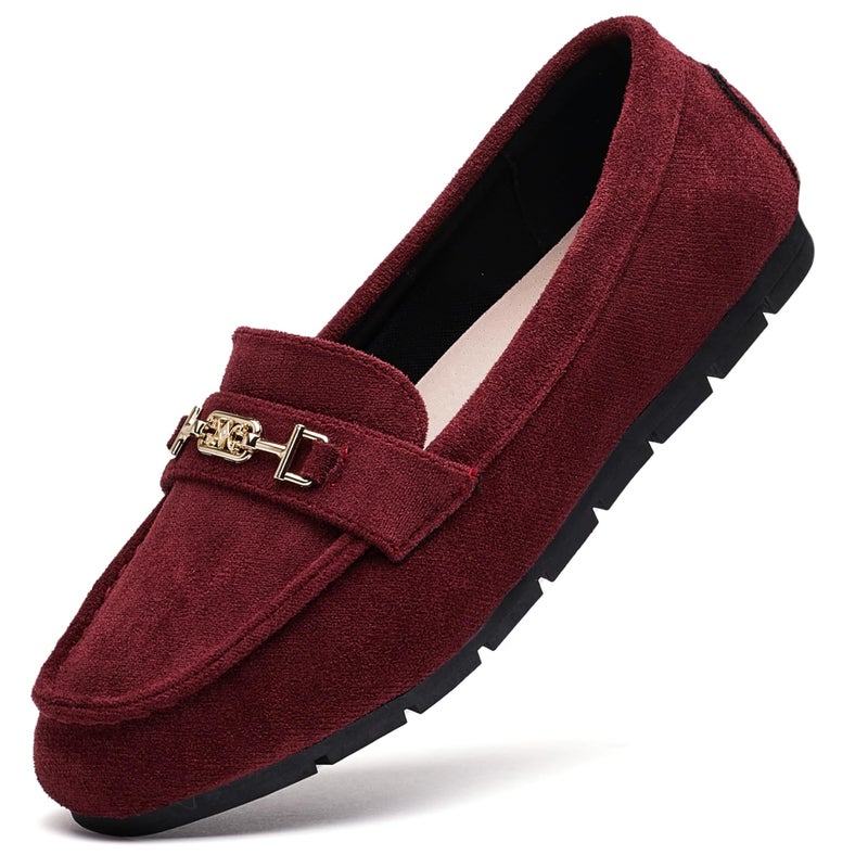 DeYashopin Womens Loafer Shoes Leisure Slip On Work Shoes Comfort Walking Flats Wine Red 85