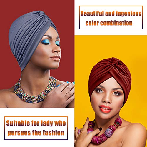 Syhood 4 Pieces Turbans for Women Head Wraps for Women Beanie Headwraps,4 Colors(Navy Blue, Coffee, Green, Dark Gray) - Image 2