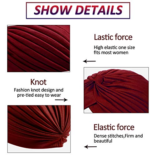 Syhood 4 Pieces Turbans for Women Head Wraps for Women Beanie Headwraps,4 Colors(Navy Blue, Coffee, Green, Dark Gray) - Image 3