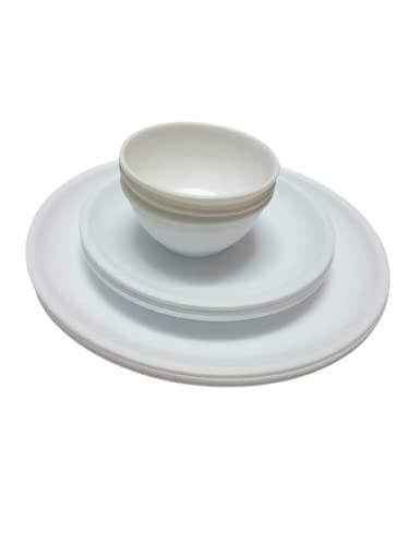 Everbuy Microwave Safe 12 pcs Round Dinner Set - Porcelain Look, Ultra Light, Break Resistant (3 Big Plate + 3 Quarter Plate + 6 Curry Bowls) - Image 1