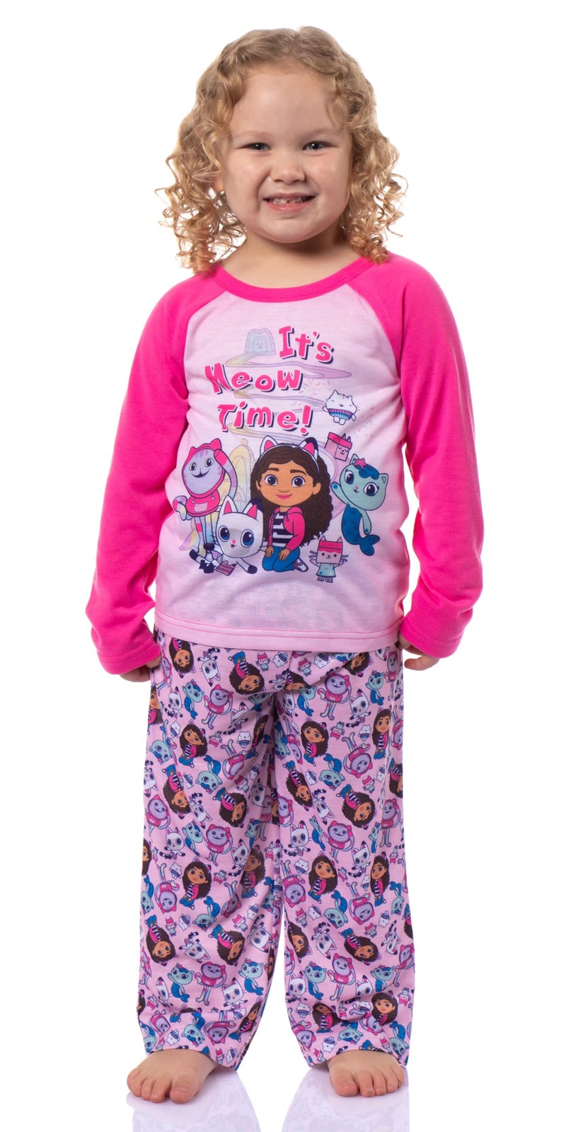 INTIMO Gabby's Dollhouse It's Meow Time Toddler Kid's Raglan 2 Piece Long Sleeve Long PJ Pant Pajama Set for Girls Boys, 2T Multicolored - Image 1