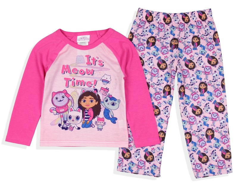 INTIMO Gabby's Dollhouse It's Meow Time Toddler Kid's Raglan 2 Piece Long Sleeve Long PJ Pant Pajama Set for Girls Boys, 2T Multicolored - Image 2