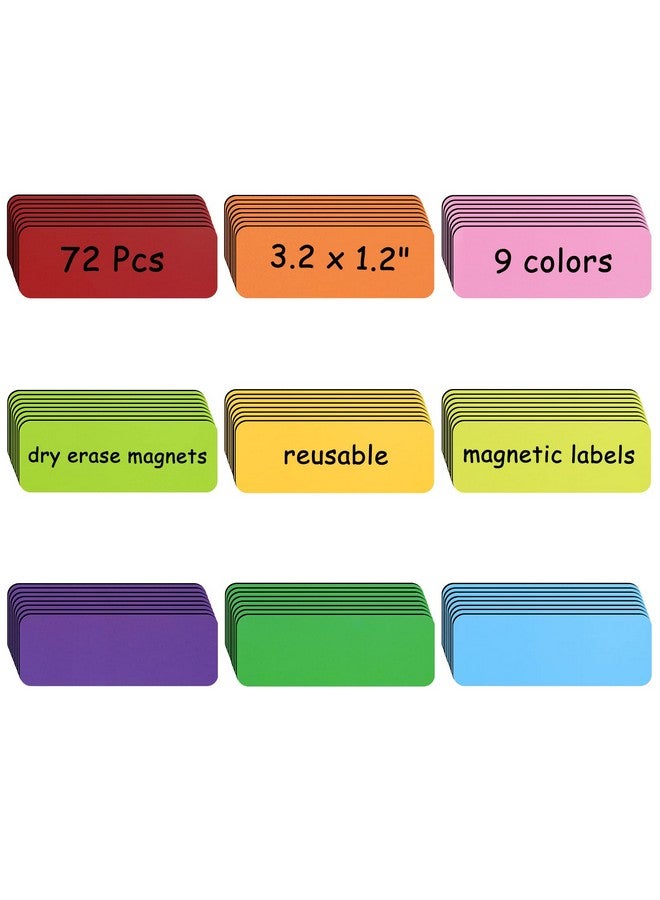 Prudiut 72 Pcs Dry Erase Magnetic Labels, 3.2 × 1.2" Magnetic Name Tags Magnetic Label Stickers For Whiteboard, Refrigerator, Locker Classroom Office Home - Image 1