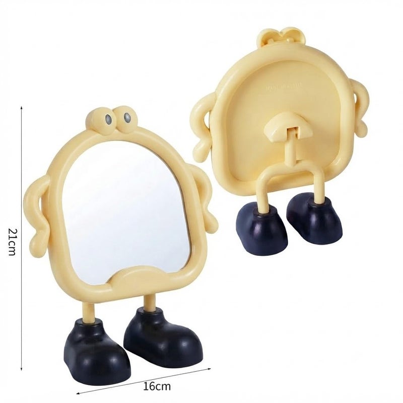 Cute Makeup Mirror Cartoon Mirror for Desk, Desktop Mirror with Stand for Girls, Kids, Hanging Vanity Makeup Mirror for Bedroom, Bathroom, Office, Dressing Room (LIGHT yellow) - Image 2