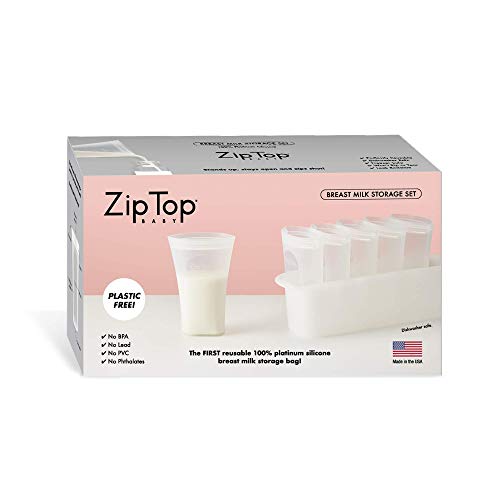 Zip Top Reusable 100 Platinum Silicone Breast Milk Storage Made in the USA  Bag Set of 6  Freezer Tray