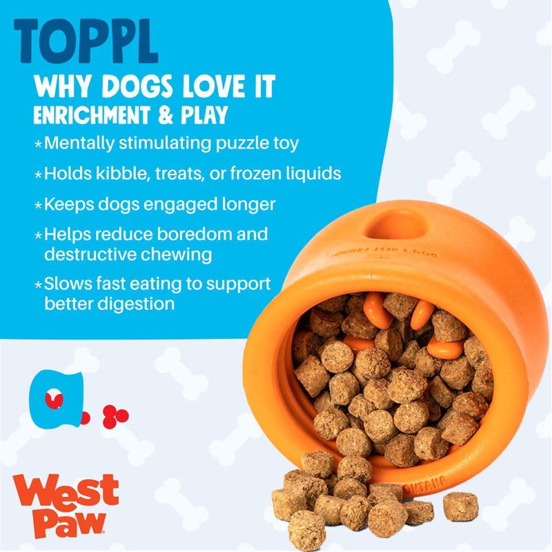 West Paw Toppl Tough Dog Chew Toy Tangerine (Small) - Image 2