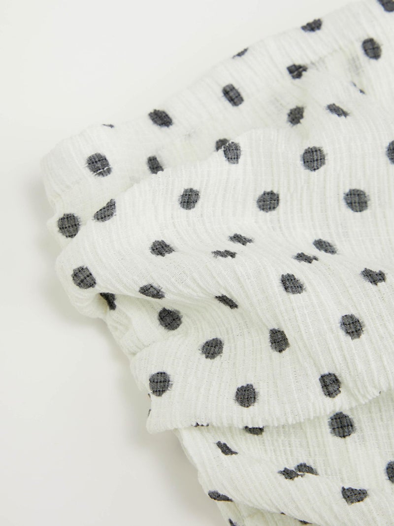 CIDER Women's Summer Cocktail Dress - Tube Ruched Ruffle Mini Dress Polka Dot Cream, S - Image 2