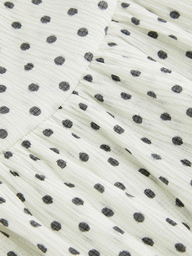 CIDER Women's Summer Cocktail Dress - Tube Ruched Ruffle Mini Dress Polka Dot Cream, S - Image 3