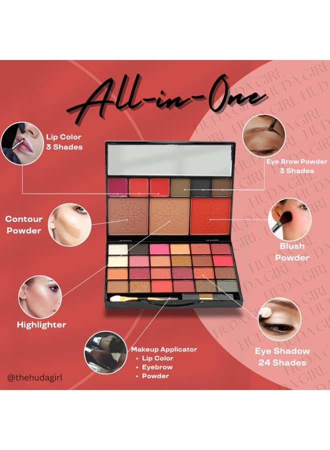 HUDA GIRL All in One Makeup Kit with Mirror Includes 24 Eyeshadow Palette with Brush, 3 Eyebrow Powder, 3 Lip Gloss, 2 Applicator, Blush Contour and Highlighter Palette for Girl  Womens - Image 3