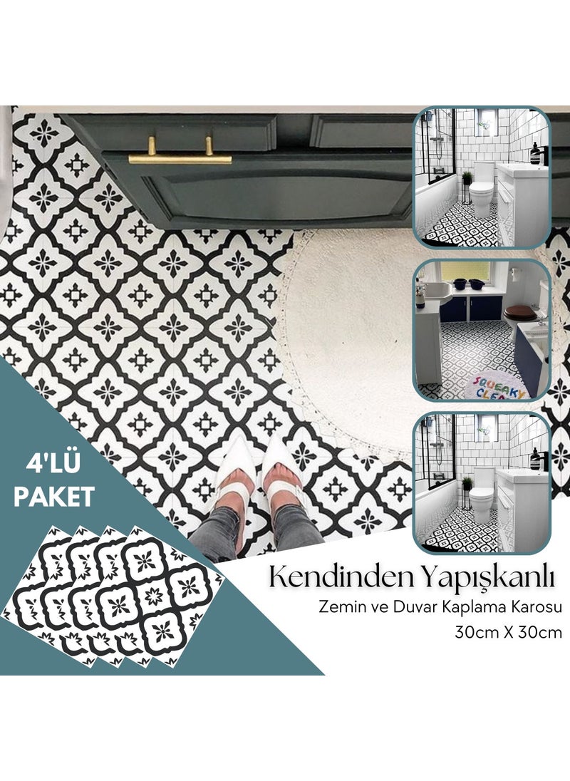 Technosmart 4 Pieces 30CM×30CM Self Adhesive Lvt Floor Wall Covering Kitchen Bathroom Tile Sticker  - Image 1