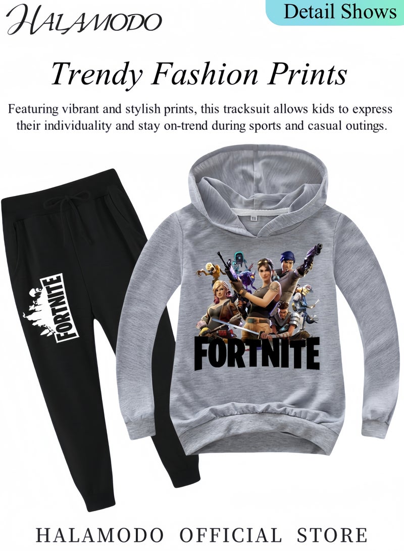 HALAMODO 2PCS Tracksuits Hoodie and Pants Set for Boys and Girls Kids Hoodie and Trousers with Fashion Printing Sports Suit for Sports Training  - Image 2