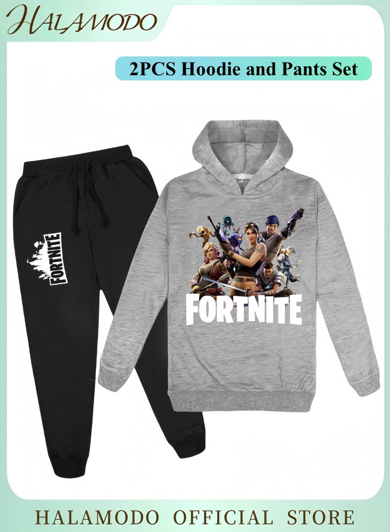 HALAMODO 2PCS Tracksuits Hoodie and Pants Set for Boys and Girls Kids Hoodie and Trousers with Fashion Printing Sports Suit for Sports Training  - Image 1
