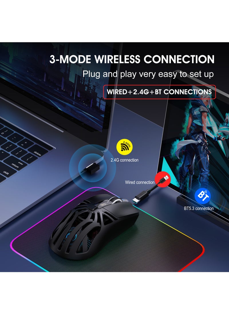 Rock Pow Wireless Gaming Mouse,Tri-Mode Bluetooth/2.4G/Wired Mouse, 6 Buttons with Adjustable 10000 DPI, BT5.1 Rechargeable RGB Backlight Gaming Mice for PC/Mac/Laptop, Power Digital Display Silent Mice  - Image 5