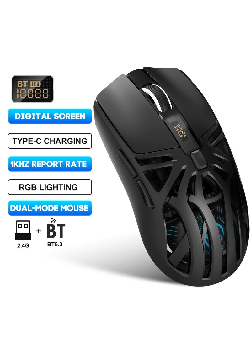 Rock Pow Wireless Gaming Mouse,Tri-Mode Bluetooth/2.4G/Wired Mouse, 6 Buttons with Adjustable 10000 DPI, BT5.1 Rechargeable RGB Backlight Gaming Mice for PC/Mac/Laptop, Power Digital Display Silent Mice  - Image 1