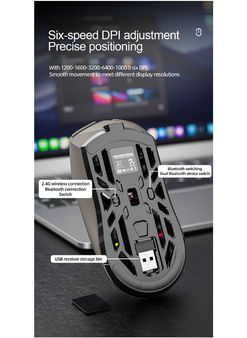 Rock Pow Wireless Gaming Mouse,Tri-Mode Bluetooth/2.4G/Wired Mouse, 6 Buttons with Adjustable 10000 DPI, BT5.1 Rechargeable RGB Backlight Gaming Mice for PC/Mac/Laptop, Power Digital Display Silent Mice  - Image 3