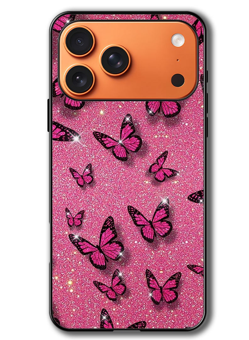 Theodor حافظة متوافقة مع آبل آيفون 17 برو ماكس 6.9 بوصة حماية مضادة للصدمات غطاء بامبر فراشات وردية - Image 1