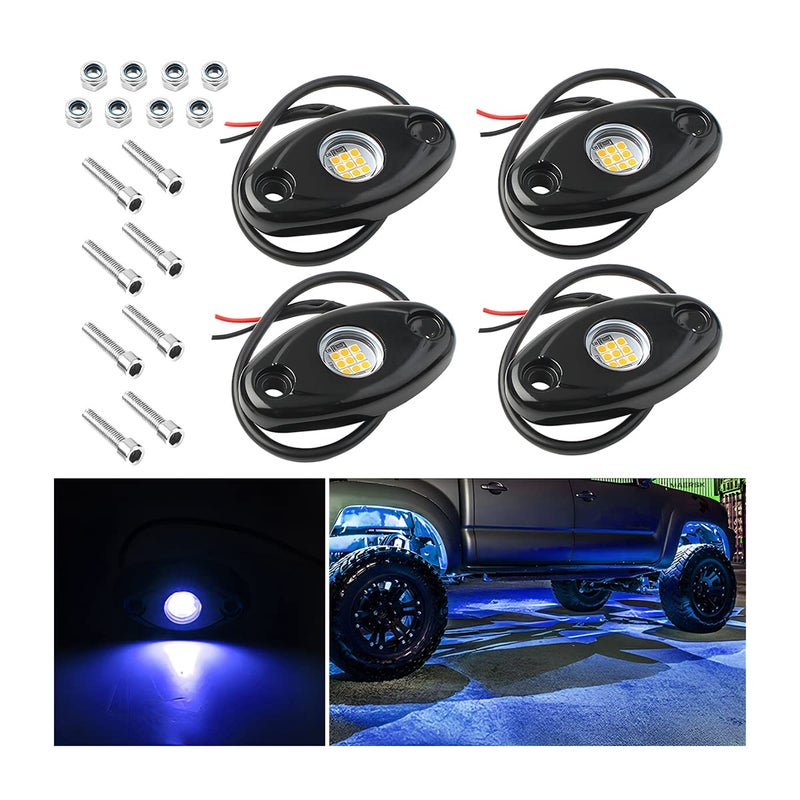 Rock Lights for Trucks 4 Pods LED Rock Lights IP67 Waterproof Neon Rock Lights Kits for Pickup ATV Off Road SUV High Brightness Multifunction Underglow Lighting Glow Trail Rig Lamp Blue