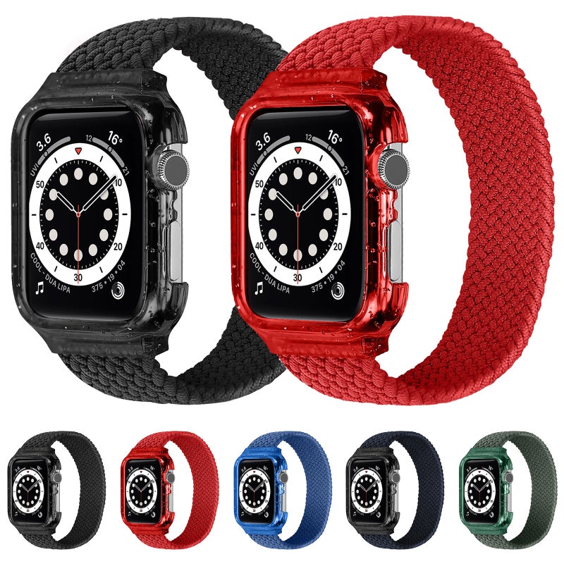 Weave Wrist Strap Watch Bands with Frame For Apple Watch Series 7 45mm / 6 & SE & 5 & 4 44mm / 3 & 2 & 1 42mm, Length:145mm(Dark Olive Green)