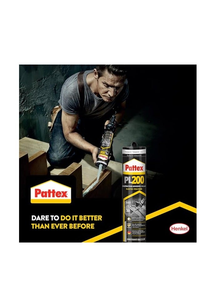 Pattex PL200 Multi-Purpose Construction Adhesive, Clear Color, for Interior and Exterior Use - Instant Bonding Strength and Easy Application for All Building Materials - Strong Alternative to Nails and Screws for Long-Lasting Professional Results - Image 5