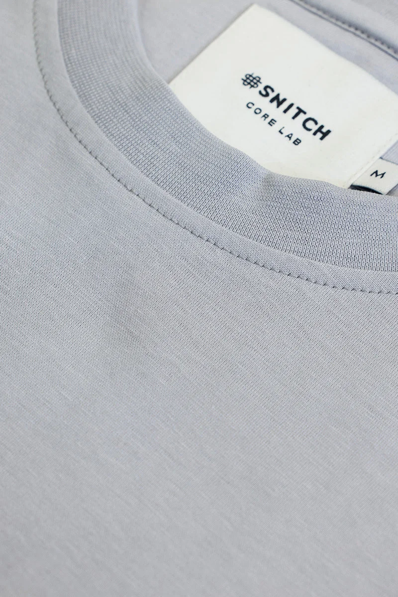 سنيتش Light Grey Solid Half Sleeve Slim Fit Casual T-Shirt