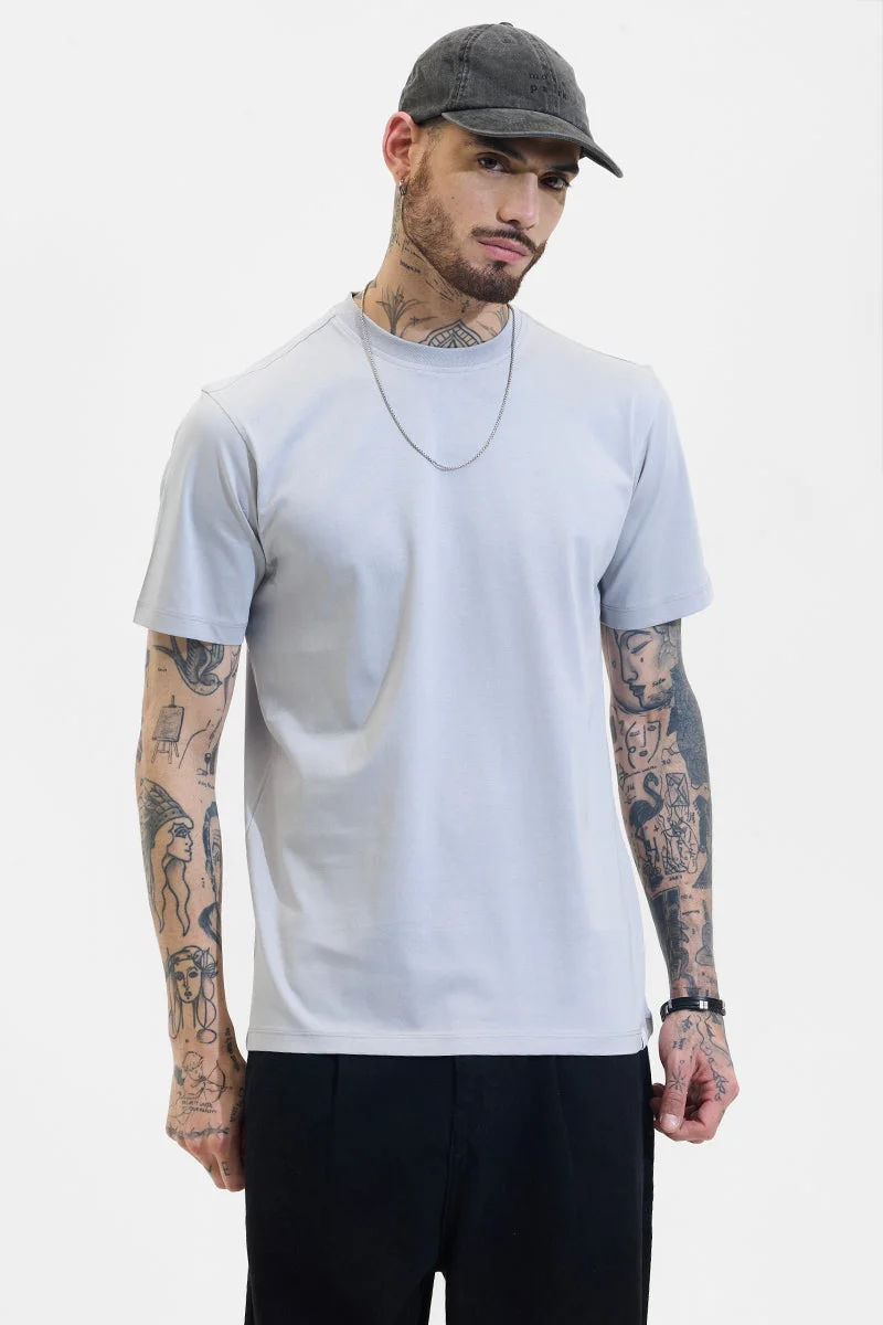 سنيتش Light Grey Solid Half Sleeve Slim Fit Casual T-Shirt