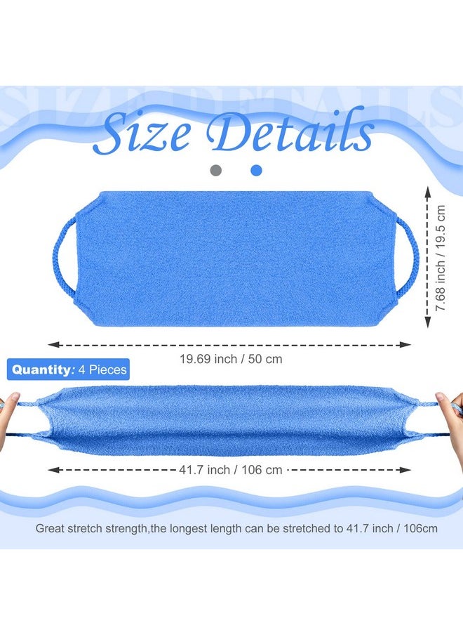 Moukeren - Exfoliating Back Scrubber With Handles 4 Packs Nylon Back Exfoliator Extended Length Back Washers Scrubbers Stretchable Pull Strap Exfoliating Washcloth (Dark Blue, Gray, Beige, Fluorescent Green) - Image 1