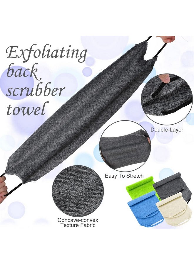 Moukeren - Exfoliating Back Scrubber With Handles 4 Packs Nylon Back Exfoliator Extended Length Back Washers Scrubbers Stretchable Pull Strap Exfoliating Washcloth (Dark Blue, Gray, Beige, Fluorescent Green) - Image 1