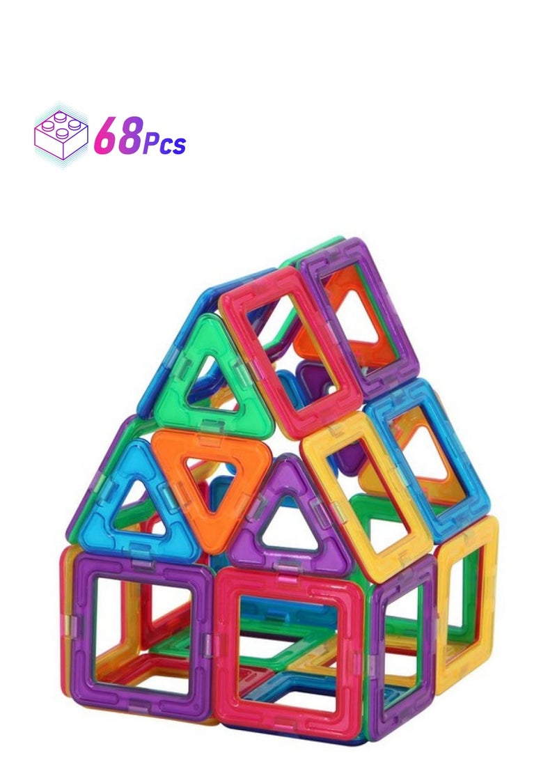 Trinkets & More Trinkets & More-3D Premium Magnetic Magna Blocks (68 Pieces) Toys Building Tiles Stacking Set Magical Construction Game Puzzle Stem With Storage Box.,Multi  - Image 1