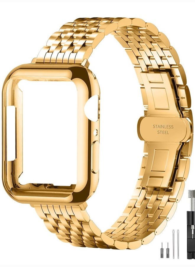 QUNDAXI - for Apple Watch Band 40mm 41mm 38mm 45mm 44mm 42mm Series 8 7 6 5 4 3 2 1 SE SE2 Women and Men Watchband,Stainless Steel Metal for iWatch Bands (42mm 44mm 45mm, Gold) - Image 1